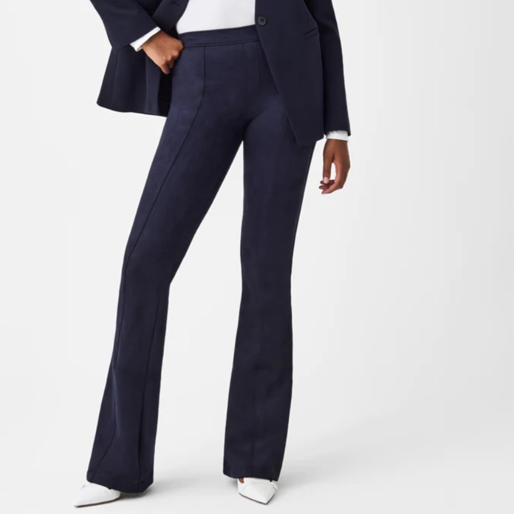 Spanx Faux Suede Flare Pants Classic Navy Sz XS Petite